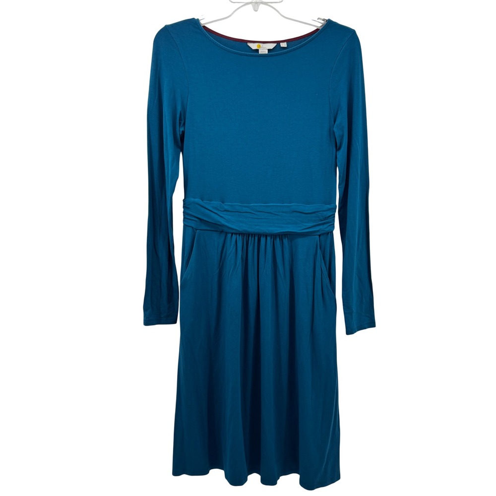 Boden Teal Blue Long Sleeve Jersey Dress Church Whimsical Cottage Core Size 6R‎